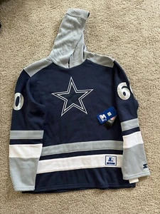 Starter Dallas Cowboys Hockey Jersey Hoodie Blue Cotton Blend Men's XL Est 60 - Picture 1 of 6