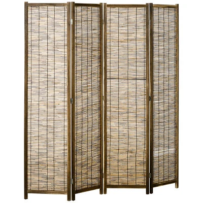 Handwoven Room Divider 4 Panel Folding Privacy Screen Indoor Reed Partition Wall - Image 1 of 4