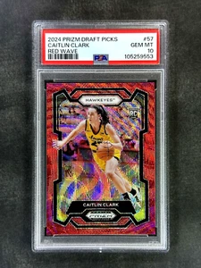 2024 Panini Prizm Draft Picks #57 Caitlin Clark Red Wave Rookie RC PSA 10 Gem - Picture 1 of 2