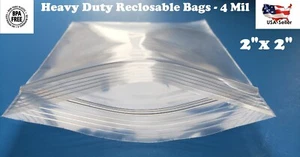 2"x 2" Clear 4 Mil Plastic Zip Seal Bag Reclosable Top Lock 4Mil Small Baggie - Picture 1 of 1