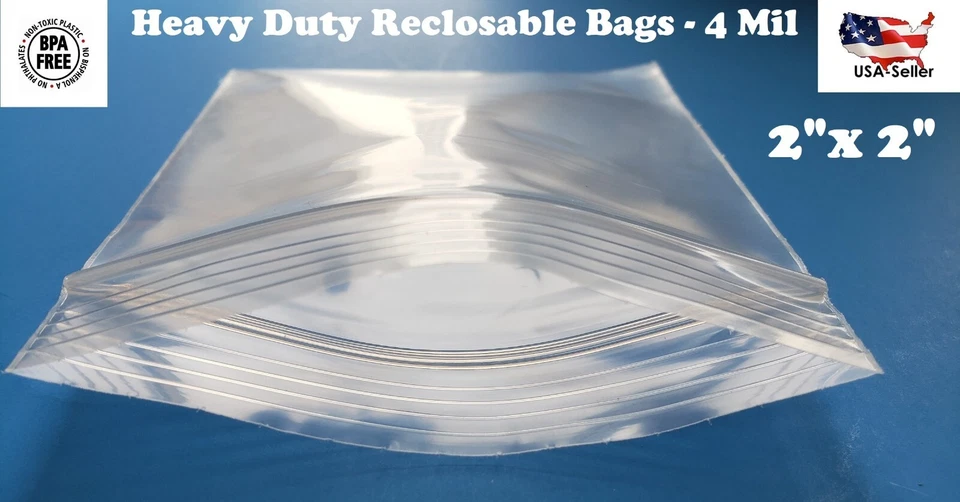 2"x 2" Clear 4 Mil Plastic Zip Seal Bag Reclosable Top Lock 4Mil Small Baggie - Image 1 of 1