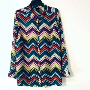 Lane Bryant Damen Gr. 18/20 mehrfarbig durchsichtig Chevron Knopfleiste Bluse Langarm - Bild 1 von 5