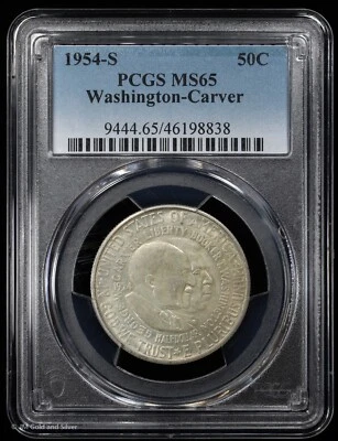 1954-S Washington-Carver Commem Half Dollar PCGS MS 65 | Uncirculated UNC BU - Image 1 of 4