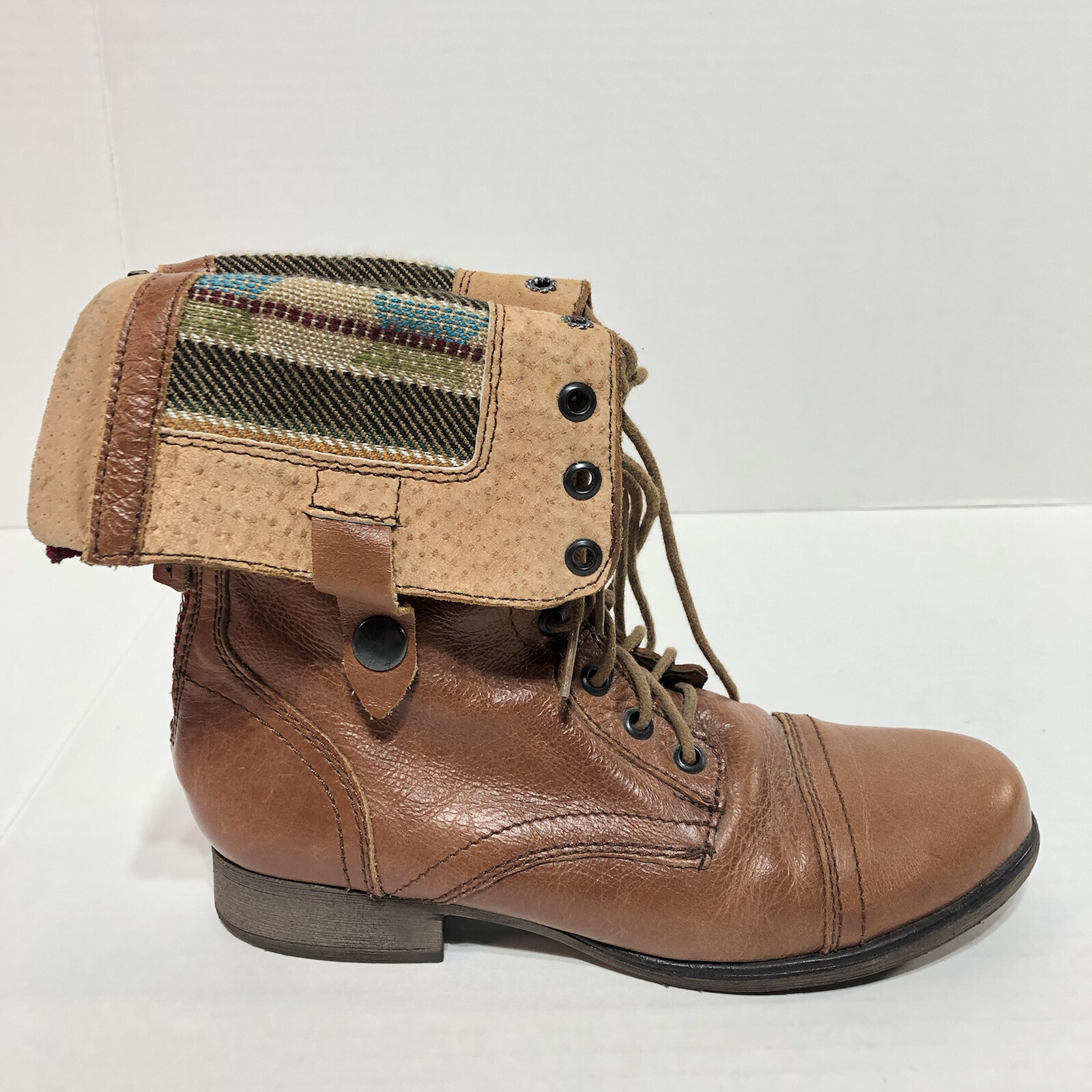 Combat Boot Brown Leather Fold 