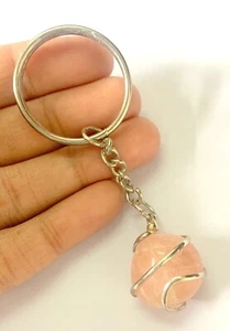 Rose Quartz Tumbled Stone Key Chain Crystal Accessory Wellness Live Handcrafted - Picture 1 of 2