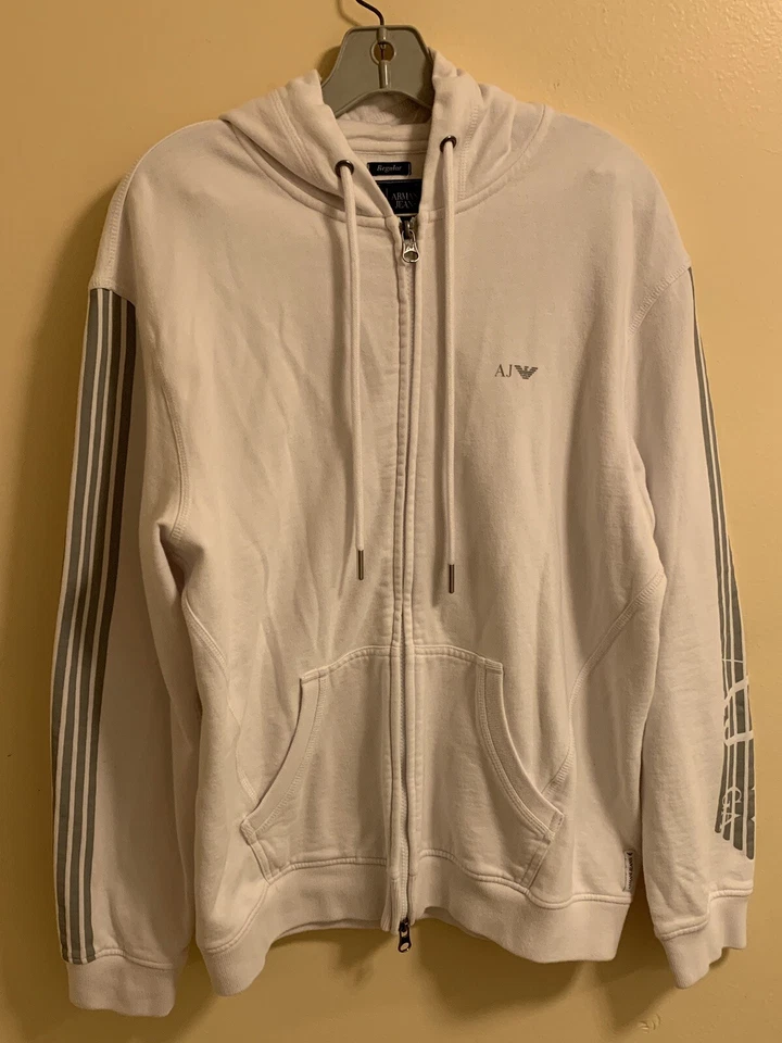 Armani Jeans Men's White /Grey Logo Graffiti Full Zip Hoodie Jacket,Size: L - Image 1 of 4