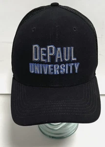 Depaul University Blue Demons Black Nike Embroidered Fitted Hat Cap  7 1/4" - Picture 1 of 8