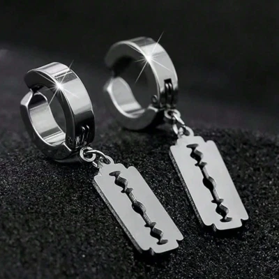 Orecchini a cerchio con Lametta pendente in Acciaio Uomo Donna Unisex Punk Surf - Immagine 1 di 4