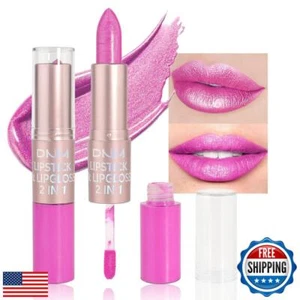 evpct 2 in 1 Pink Glitter Shimmer Shiny lipstick and Liquid Lip Gloss, Metall - Picture 1 of 5