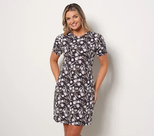 Denim & Co. Vestido Camiseta Jersey Estampado Carbón Pequeño - Imagen 1 de 5