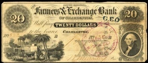 Obsolete Currency Charleston, SC Farmers & Exchange' Bank Of Charleston $20 - Picture 1 of 2