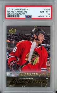 Ryan Hartman 2015-16 UD Upper Deck YG Young Guns 475 Rookie RC PSA 8