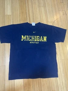 Nike Michigan Adult T-Shirt Blue Large Athletic Cut - Cotton - Picture 1 of 6