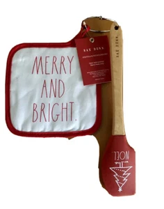 Rae Dunn MERRY AND BRIGHT Topflappen & Spatel mit Maßen NEU - Bild 1 von 4