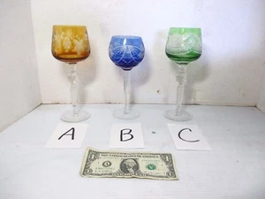 8 1/2" Tall Crystal Cut To Clear Stemmed Wine Glass BLUE ONLY Available - Picture 1 of 12