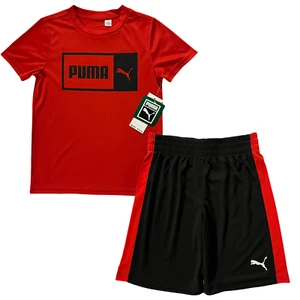 Puma Little Boy's Shorts & T Shirt Set Size 4-6 Black/Red Breathable Quick Dry - Picture 1 of 7
