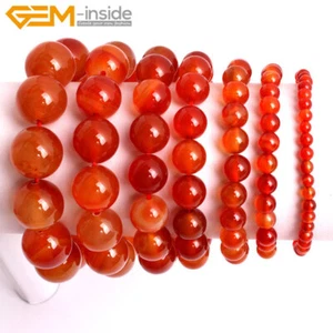 Natural Red Carnelian Agate Gemstone Elastic Energy Jewelry Bracelet 7" Round - Picture 1 of 34