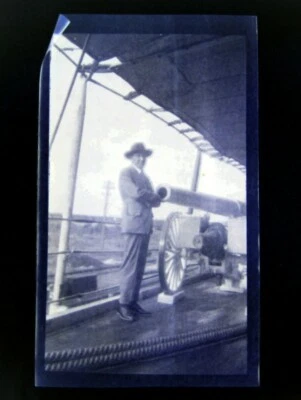 1920s Ship Boat Cannon Vacation Businessman Vintage Photo Negative 3.5 X 6 G - Image 1 of 3