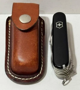 Vintage Black Victorinox Swiss Champ Multi Tool Swiss Army Knife w/ Leather Case - Picture 1 of 14