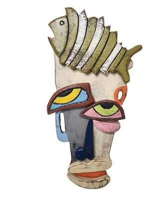 Máscara de parede ABSTRACT FACE estilo Picasso tropical polinésia havaiana tiki - Imagem 1 de 3