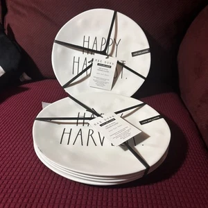 Rae Dunn Melamine "Happy Harvest" Dinner Plates Set Of 8 NWT - Picture 1 of 6