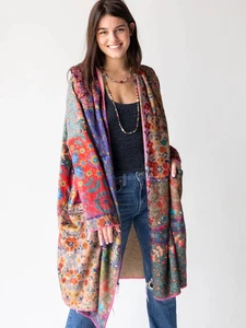 Natural Life Cozy Blanket Kimono Plush Velvet Print Duster Open Coat sz S/M GUC - Picture 1 of 12