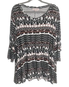Philosophy Womans Tunic Top Sz 2X Geometric Tribal Curved Hem Relax Fit Stretch - Picture 1 of 11