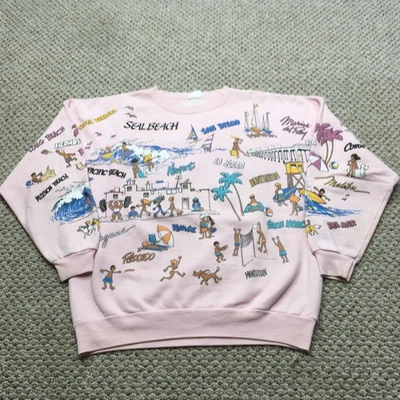 Vintage Lifestyles California Beach Sweatshirt Adult L/XL Pink 80s Surf Graphic - Image 1 of 4