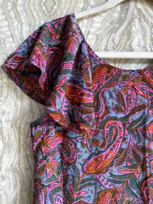 VESTIDO J CREW talla 4 SEDA PAISLEY Paisley Dobladillo/Manga Negro Etiqueta Preppy Foto 1 de 4