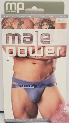 Mens Underwear Thong Strappy Amplifying Comfort S/M 28-34 Blue By Male Power  - Image 1 of 4