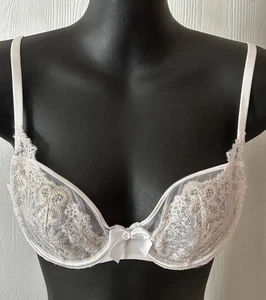 🤍Victoria’s Secret Unlined Embroidered Lace Demi Bra-White w/Gold Sparkle-34B - Picture 1 of 6