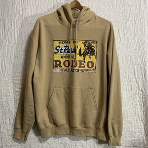 St Paul Annual Rodeo Oregon Men’s Large Tan Beige Light Brown Hoodie Sweatshirt - Picture 1 of 11