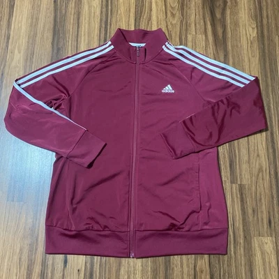 Adidas Primegreen Mujer XL Chaqueta de Pista Borgoña Blanco Rayas Calentamiento Cremallera Completa Foto 1 de 4