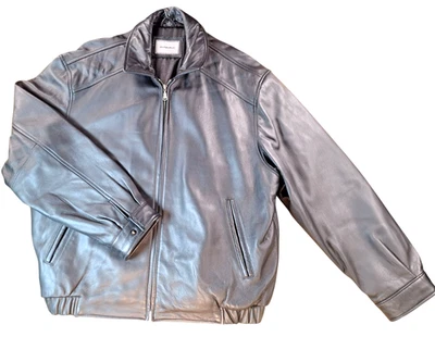 Chaqueta de bombardero Hathaway 100 % cuero para hombre talla XL negra forrada con cremallera Foto 1 de 4