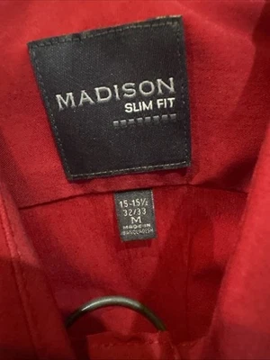 Hombres Mediano 15-15.5 32/33 Rojo Borgoña Granate Manga Larga Botón Cambio Frontal Nuevo con Etiquetas Foto 1 de 4