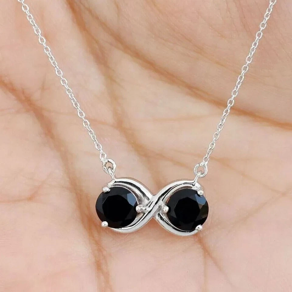 2 Ct Round Cut Diamond Two-Stone Infinity Pendant Necklace 14k White Gold Finish - Image 1 of 4