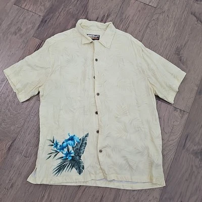 Camisa de campamento Havana Jacks Café para hombre XL SS abotonada amarilla palmera flores  Foto 1 de 4