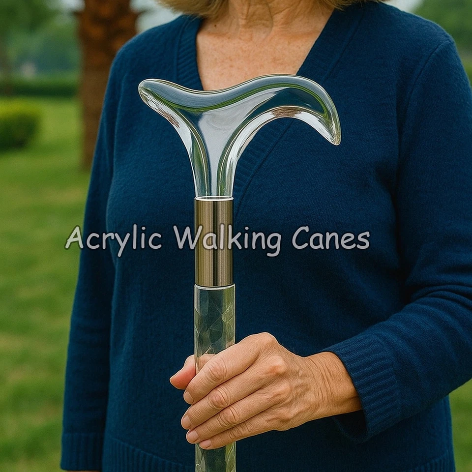 Premium Clear Acrylic Walking Cane – Transparent Stylish Walking Stick for Adult - Image 1 of 4