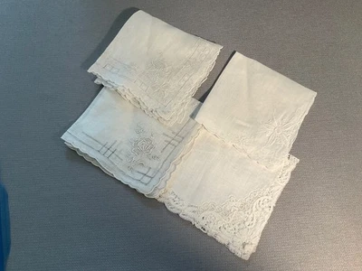 Винтажный носовые платки лот из 4 цветочный свадьбы вышитый * читать - Изображение 1 из 4
