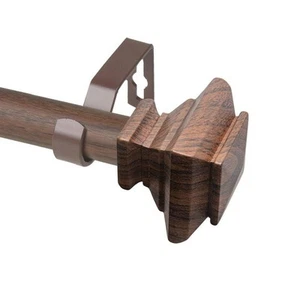 1 dia Adjustable Single Faux Wood Curtain Rod 120-170 inch in Dark Walnut with - Picture 1 of 2
