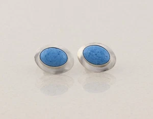 Sterling Silver Lapis Lazuli Earrings Stud Post 3/4" x 1/2" inch - Picture 1 of 8