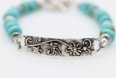 Sterling Silver Bohemian Vines and Arizona Turquoise Bracelet with Toggle Clasp - Image 1 of 4