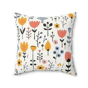Swedish Flowers, Spun Polyester Square Pillow + Cover, Nordic Throw Pillow - Picture 1 of 13
