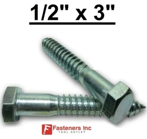 (Choose Qty) 1/2" x 3" Zinc Plated Hex Head Lag Bolt Screws A307 - Picture 1 of 2