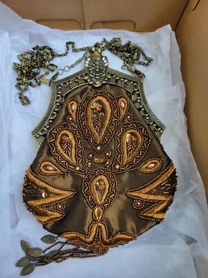 Bolso de Noche Carlo Fellini Secuencia Cuentas Marrón Damas Cadena de Hombro de Mano Foto 1 de 4