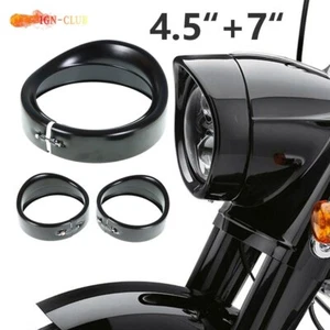 7'' Headlight Trim +4.5" Black Auxiliary light Visor Style Trim Ring For Touring - Picture 1 of 6