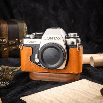 Capa bolsa meia câmera couro genuíno real feita à mão para Contax S2 - Imagem 1 de 2