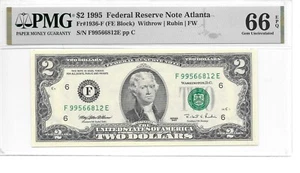 1995 $2 FRN Atlanta Hard to find FE Block PMG 66 EPQ Gem Uncirculated - Picture 1 of 2