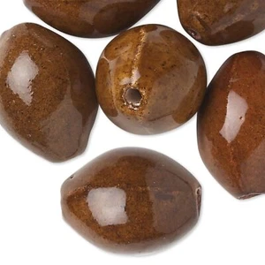 Vintage Japanese Glazed Ceramic Focal Beads Mottled Honey 31x23mm 2 pcs - Picture 1 of 2