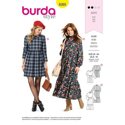 BURDA 6265 DRESSES MISSES' Sewing Pattern Size 8 - 18 in 2 Designs Skill: EASY - Image 1 of 4